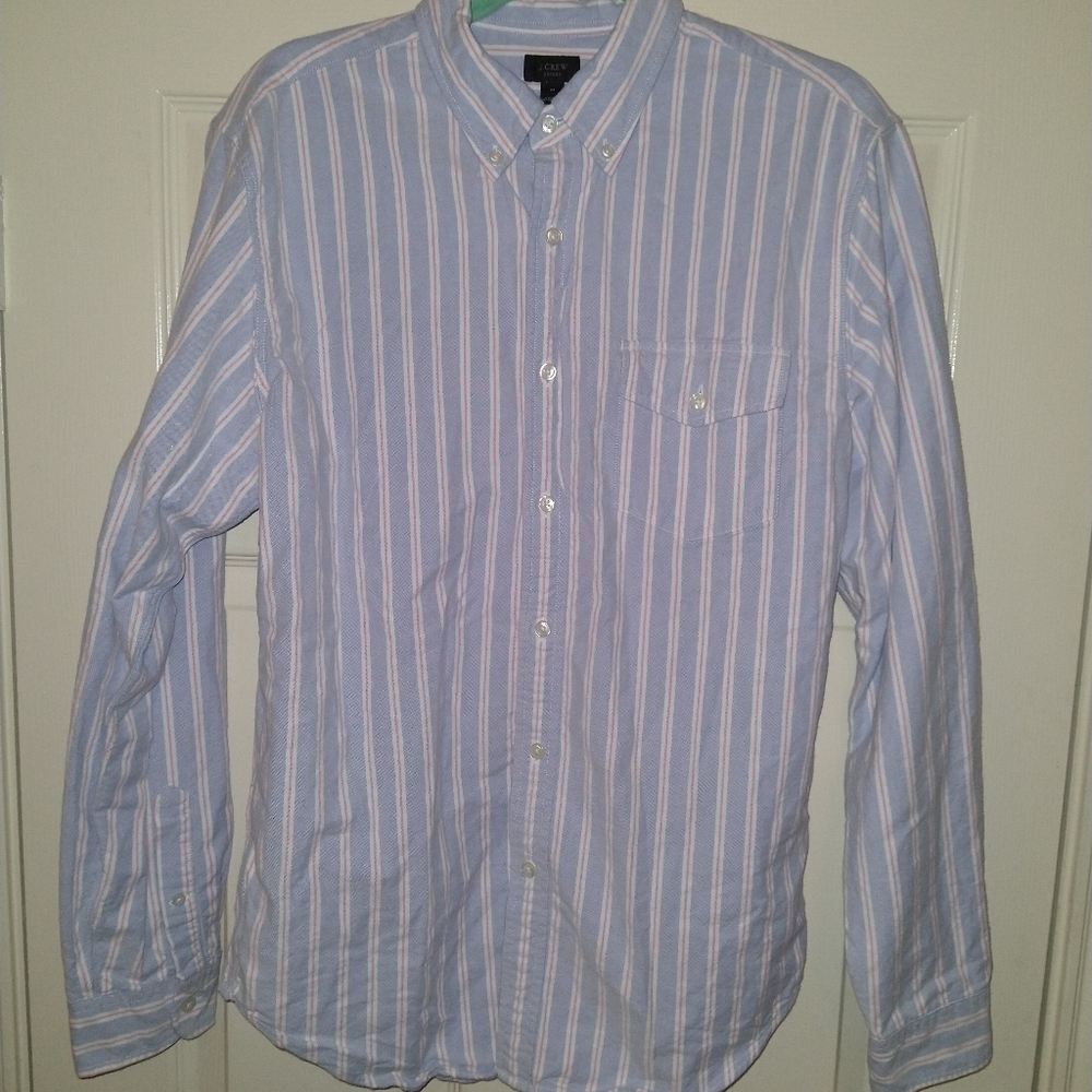J Crew Oxford Long Sleeve Button Down Striped Shirt Men's sz Medium.